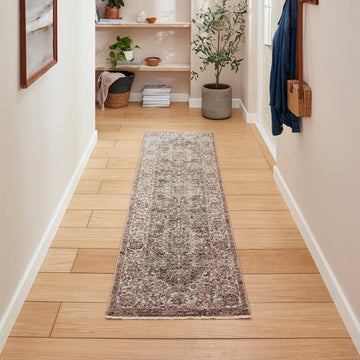 Vintage 35013 Traditional Distressed Kashan Medallion Border Soft-Touch Grey/Beige/Cream Runner-Think Rugs-Rug Love - The Most Loved Rug Store